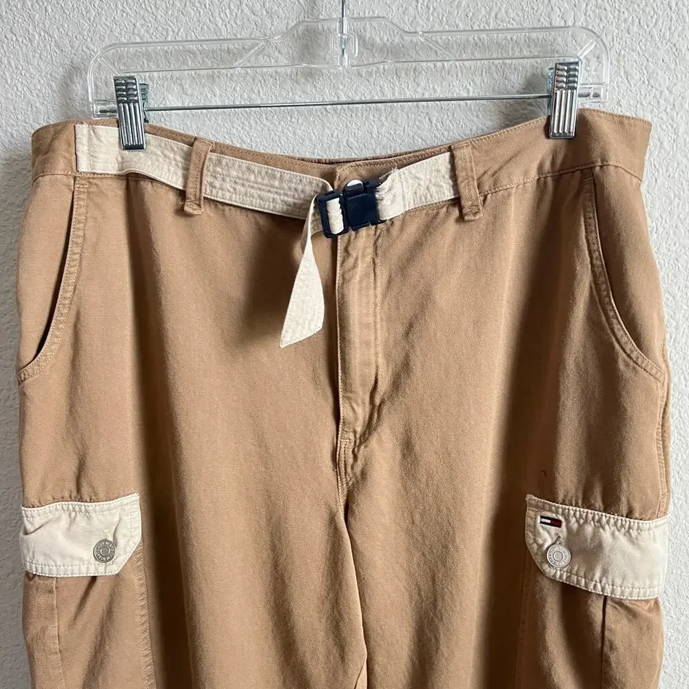 Tommy Hilfiger Tan Two Tone Cargo Pants Women's 32 High Rise Jogger Color Block